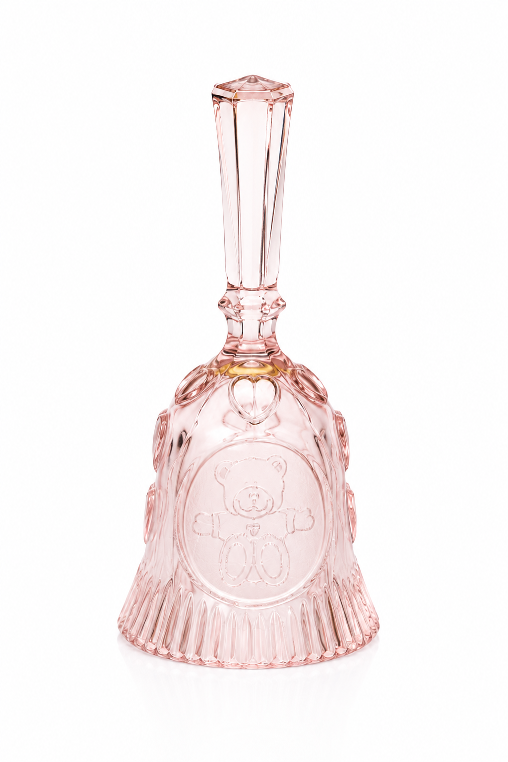 Vintage Pink Glass Teddy Bear Bell | Nursery Collectible | Cottagecore Baby Room Décor