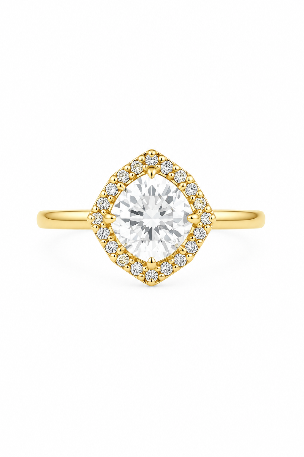 Gold-Tone Cushion-Cut Faux Diamond Halo Statement Ring 6.5