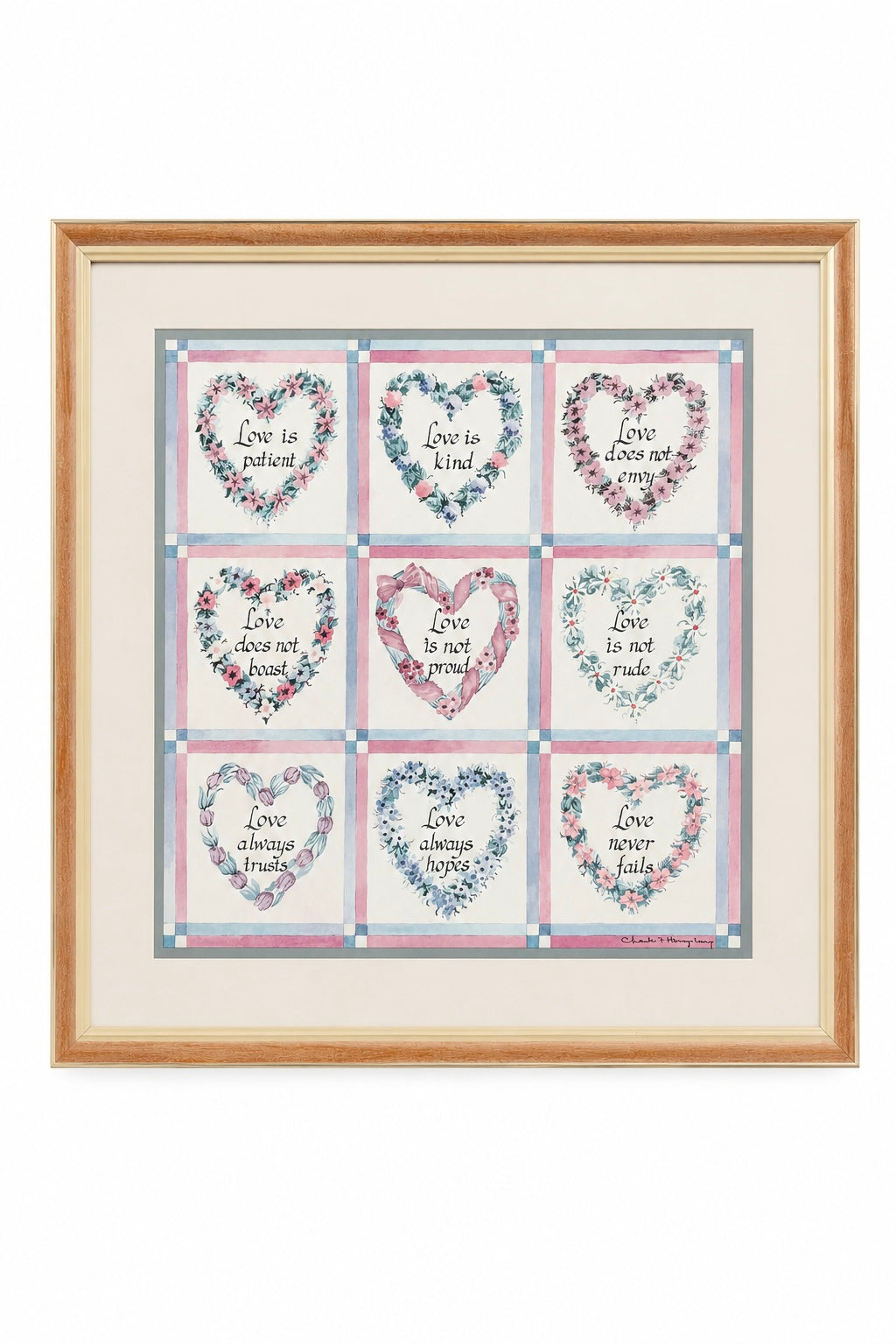 Vintage 1980s Home Interiors “Love Is Patient” Framed Bible Verse Wall Art | 1 Corinthians 13 Floral Print