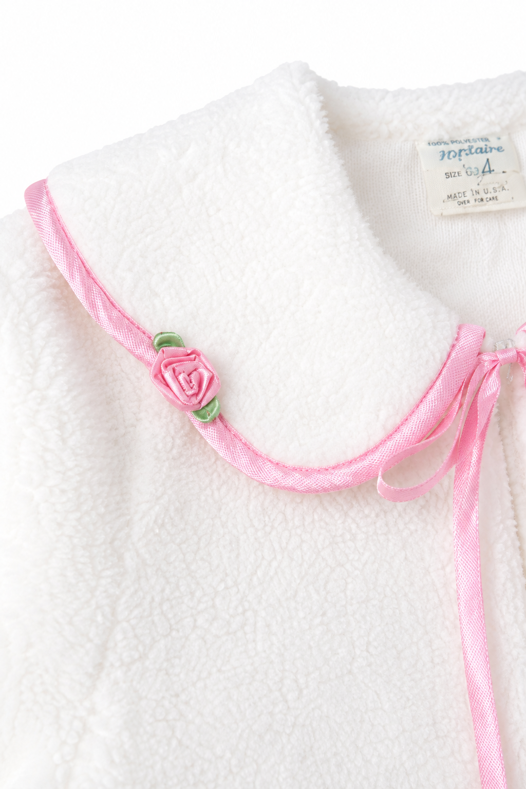Vintage 1980s–90s Jackie’s Girls White & Pink Rose Bed Jacket | little Girls Size 3 – Made in USA