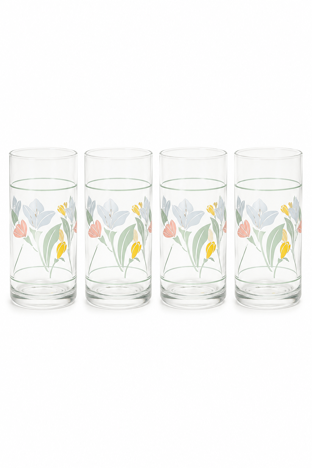 Vintage Corelle Floral Highball Glasses – Set of 4 | Pastel Botanical Tumblers | Cottagecore Drinking Glasses