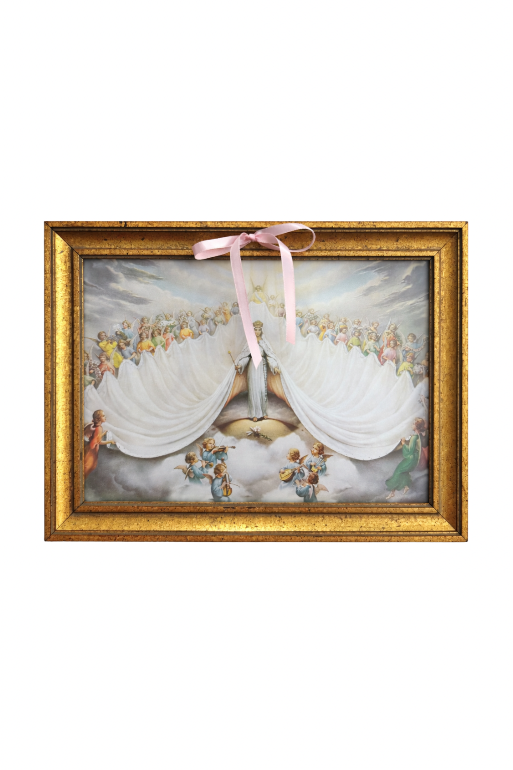“Heavenly Court” Vintage Angel Gilded Frame Art | Romantic Religious Wall Décor (Gold Frame)