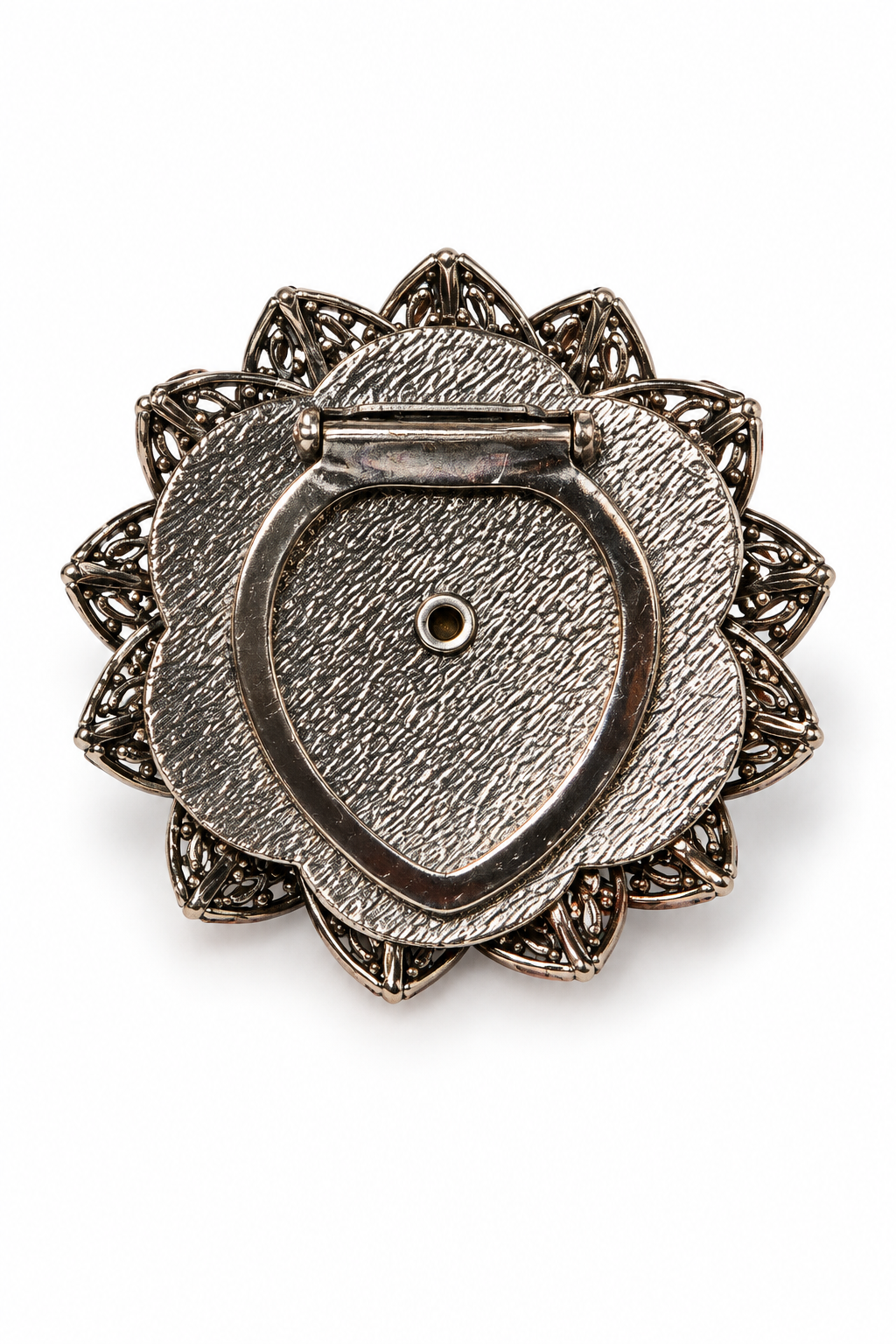 Vintage 1960s–1970s Lieba USA Silver-Tone Filigree Flower Rhinestone Scarf Clip
