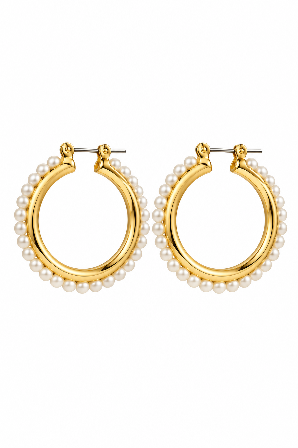 Elegant Gold-Tone Faux Pearl Hoop Earrings | Romantic Pearl-Embellished Classic Jewelry