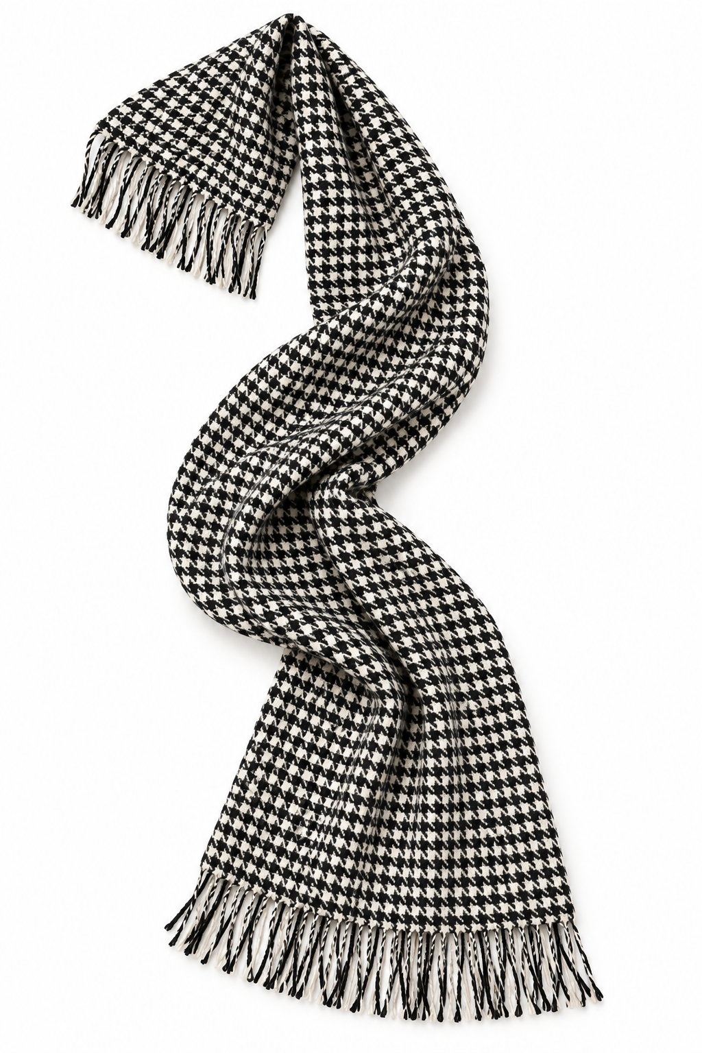Black & Ivory Houndstooth Chunky Fringe Scarf | Classic Fall & Winter Scarf