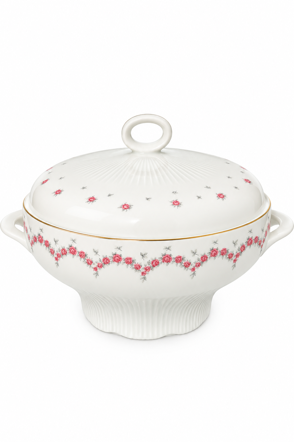 Rare 1970s Graf Von Henneberg Pink Rose Covered Serving Bowl | Vintage Porcelain Soup Tureen