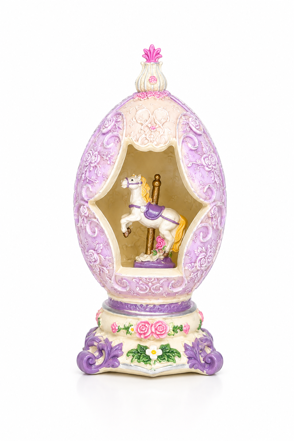 Vintage 1990s K’s Collection Purple Carousel Horse Ornamental Egg Figurine – Victorian Floral Décor
