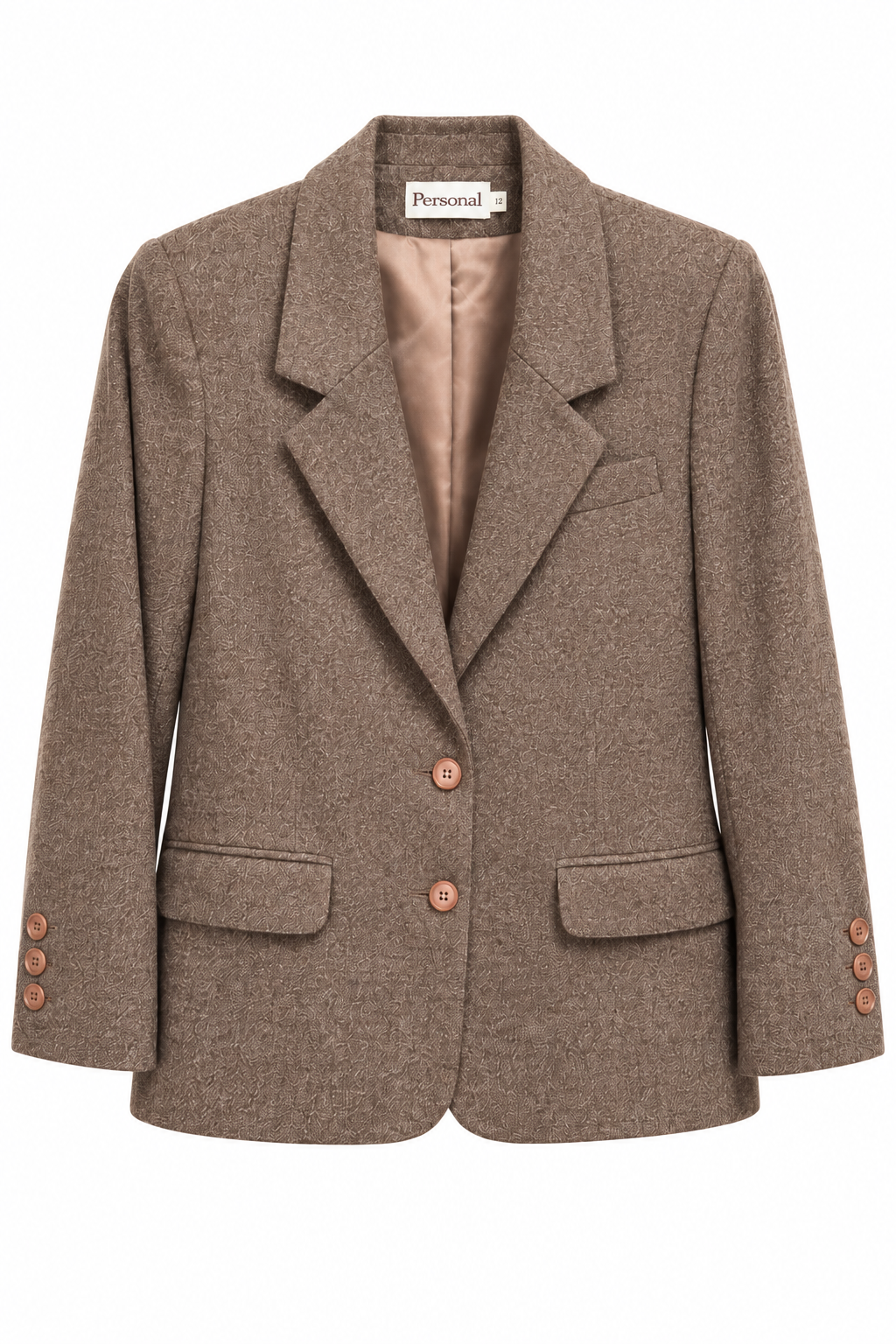 Vintage 1980s–90s Personal Brown Tweed Skirt Suit Set - Blazer & Midi Skirt | Size 12