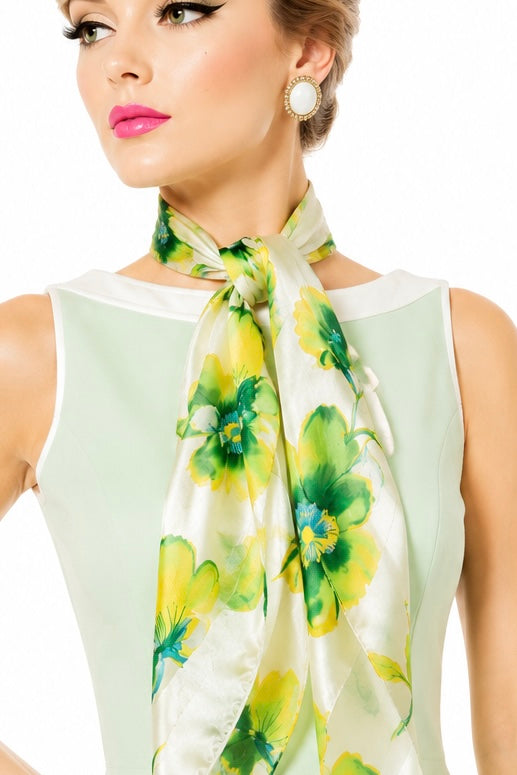 Light Green Floral Sheer Scarf | Hair Scarf | Neck Scarf | Feminine Spring Accessory