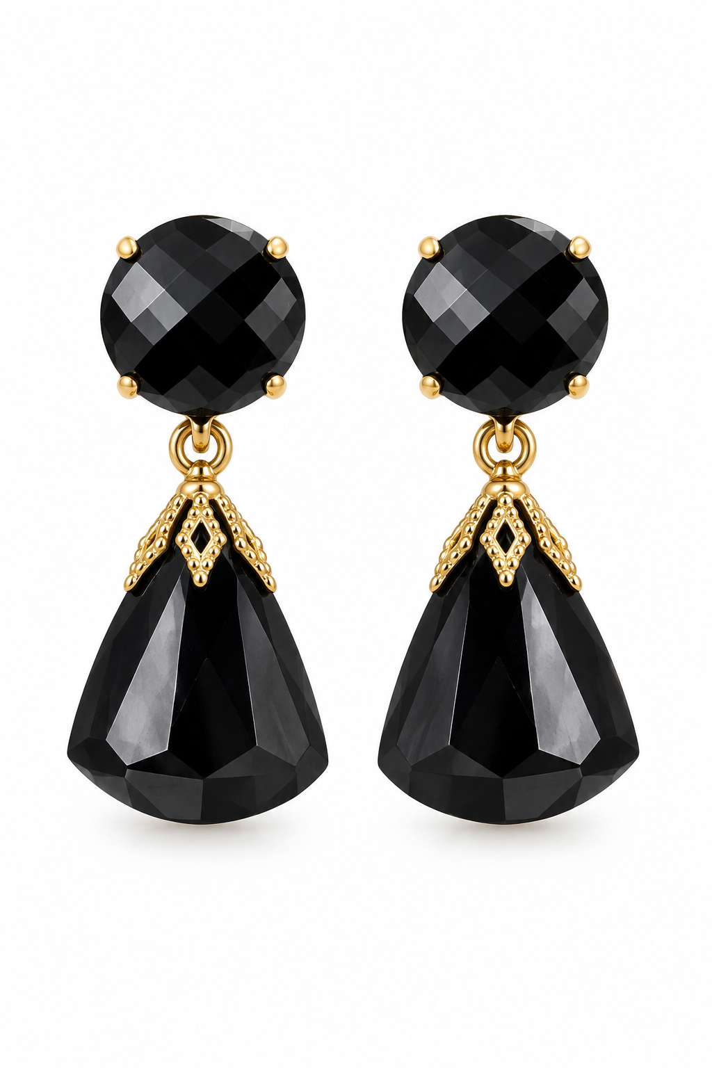 Vintage 1960s Black Lucite Faceted Dangle Clip-On Earrings – Victorian Revival – 1.25”