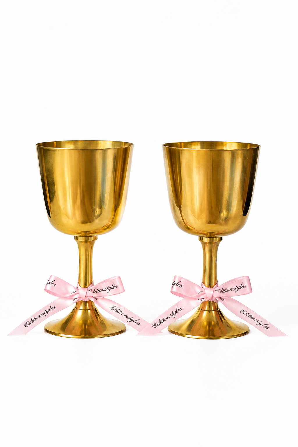 Vintage Solid Brass Goblets | Set of 2 | 5.5” Tall | Gold Brass Wine Cups | Chalice Glasses | Cottage & English Country Décor
