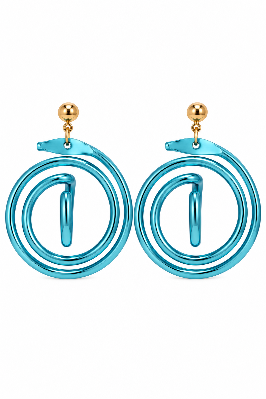 Vintage 1980s Turquoise Blue Spiral Statement Earrings – Retro Geometric Dangle Stud Earrings