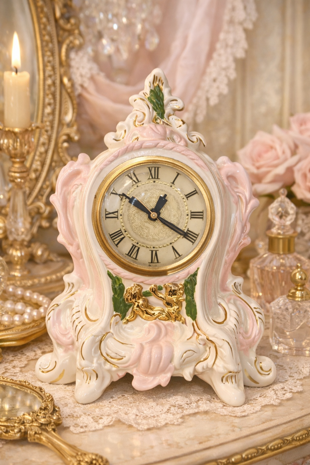 L’Heure Rosée | Vintage Rococo Porcelain Clock
