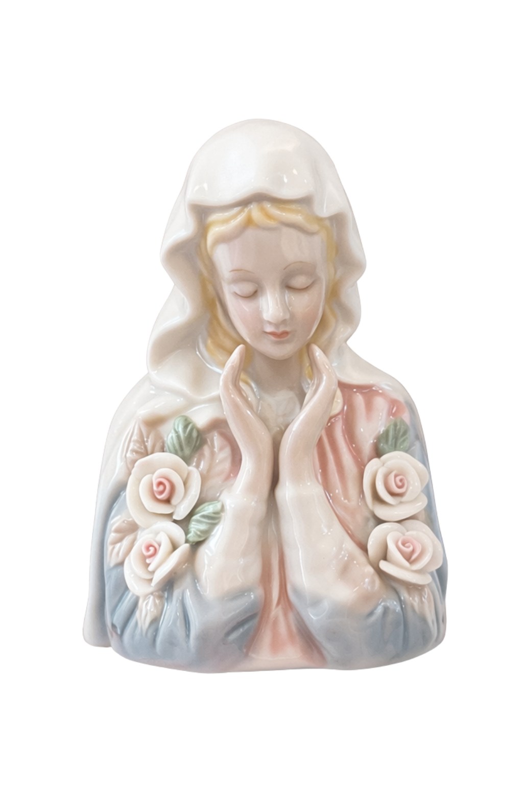 Our Lady of the Blush Roses | Vintage Porcelain Virgin Mary Figurine