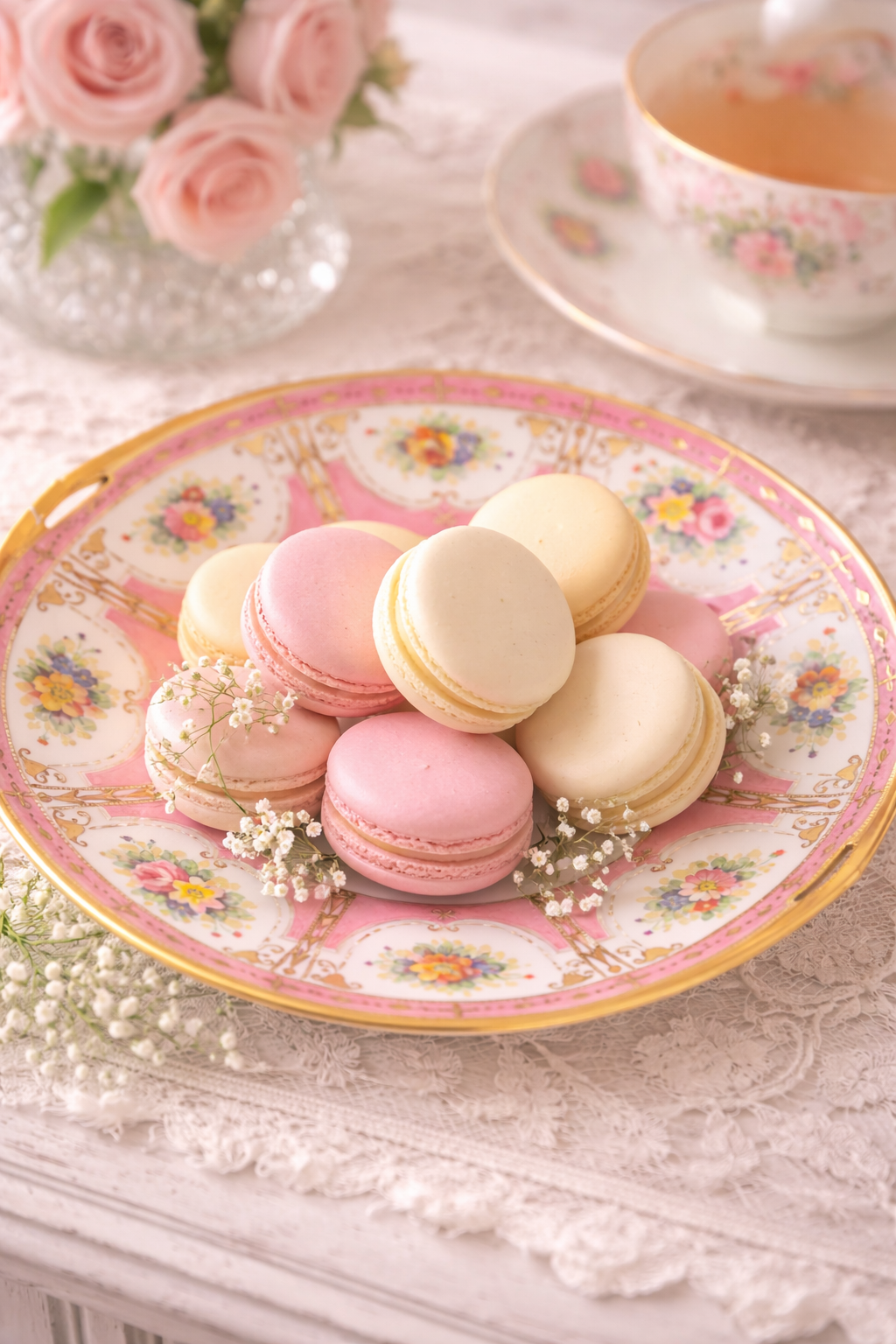 Plateau Rose Royale | Hand-Painted Napon Porcelain Serving Plate with Handles