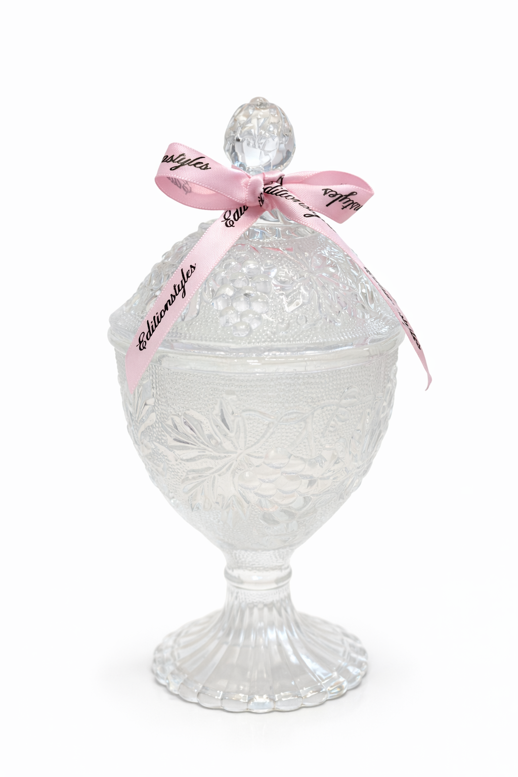 Vintage Pedestal Glass Candy Dish with Lid | Cottagecore Vanity & Kitchen Decor