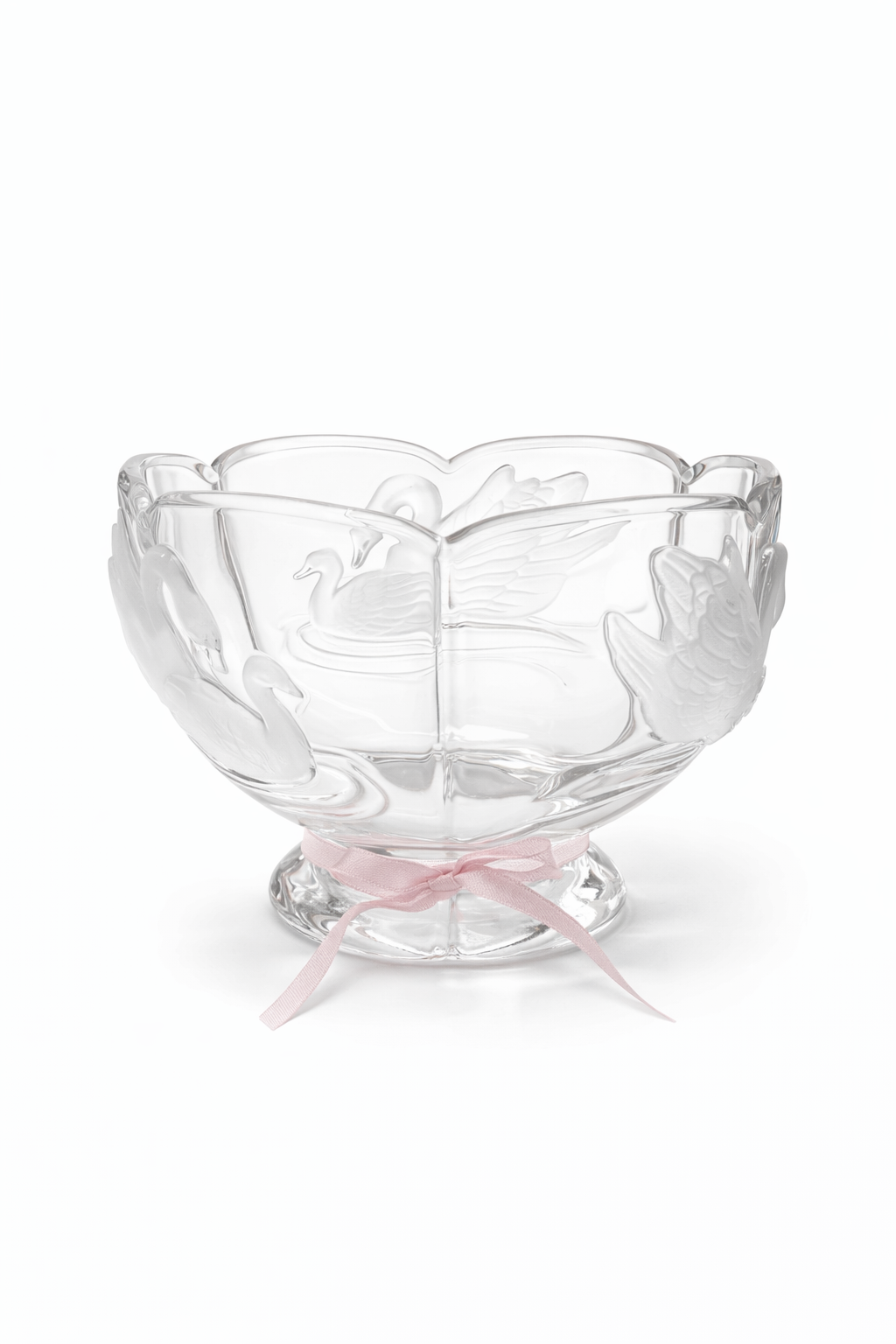 Vintage Teleflora Swan Crystal Candy Bowl | Footed Scalloped Lead Crystal Dish